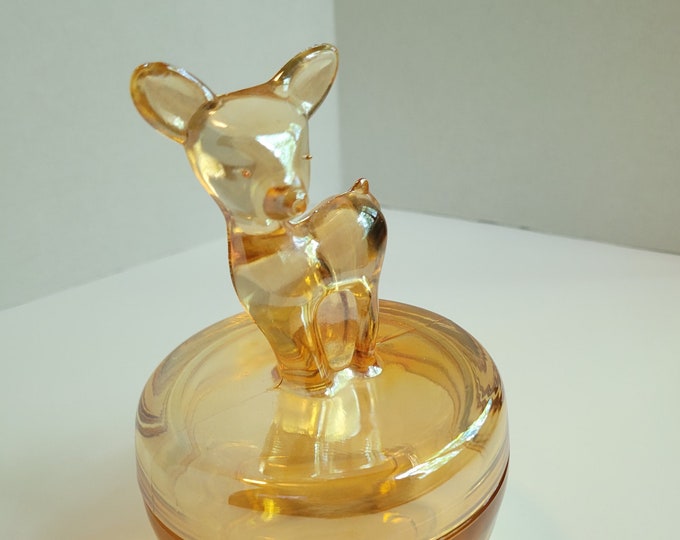 Vintage Carnival Glass Deer Powder Jar, Glass Deer Powder Box