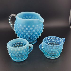 Vintage Fenton Hob nail glass, vintage turquoise Fenton glass, vintage fenton, turquoise Fenton glass pitcher, fenton hob nail, Fenton