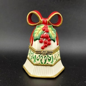 Fitz and Floyd Christmas Bells Hinged Trinket Box, Holiday Decor