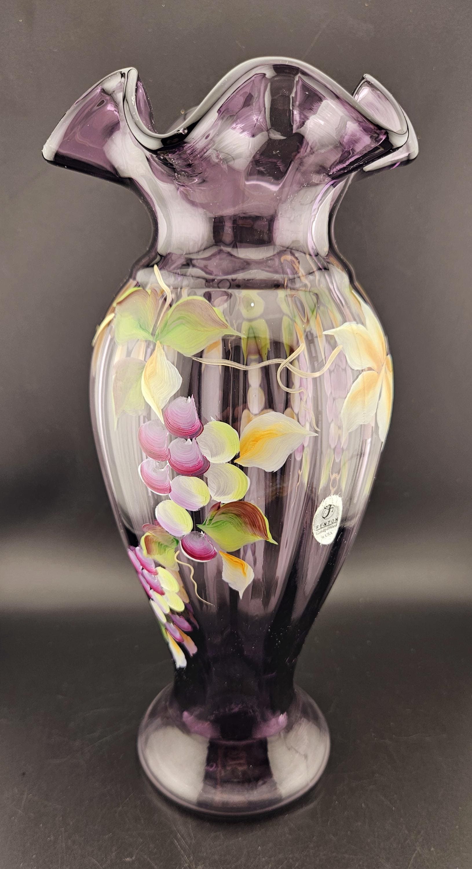 Fenton Purple Glass Vase Designed for Teleflora Hand Painted