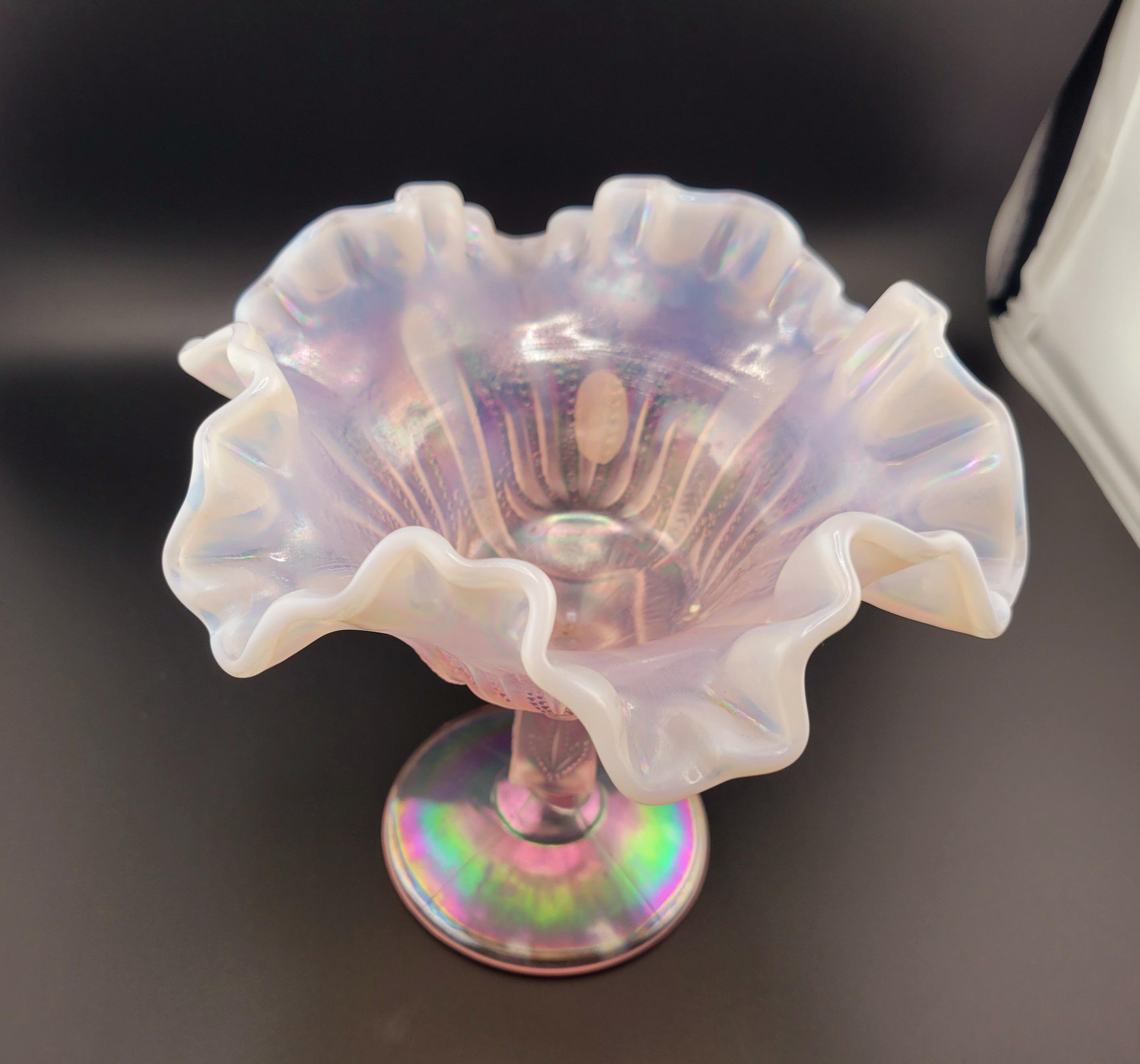 フェントン ピンククレスト Cut & Block オパールセントコンポート Vintage Fenton Pink Opalescent Compote, Vintage Opalescent