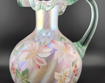 スペシャル！40s〜クランベリーオパールセントコインドットピッチャーFenton Antique FENTON Opalescent Coin Dot Optic Large PITCHER With