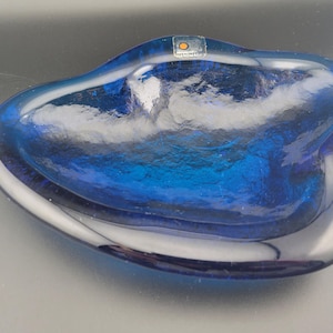 Vintage Blenko Cobalt Blue Ashtray, Blenko Cobalt Glass, Blenko, MCM ashtray,  Blenko Art Glass Cobalt Blue dish, abstract shape