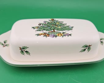 スポード クリスマスツリー バターディッシュ 1/4ポンド 蓋付き イギリス製 ヴィンテージ