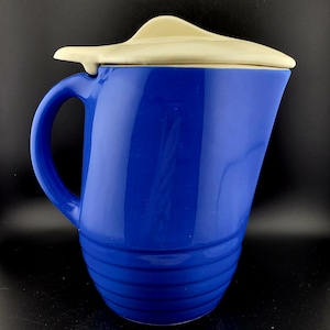 Vintage blue bell refrigerator pitcher, vintage  atomic blue mid century pitcher, atomic, mid century, mid century blue  pitcher