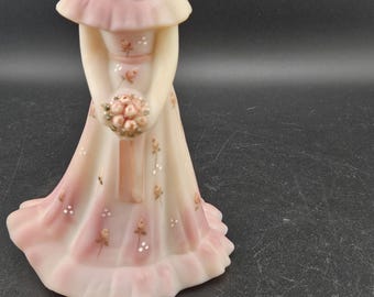 Rare Fenton Handpainted Pink Burmese Rosalene Figurine Double