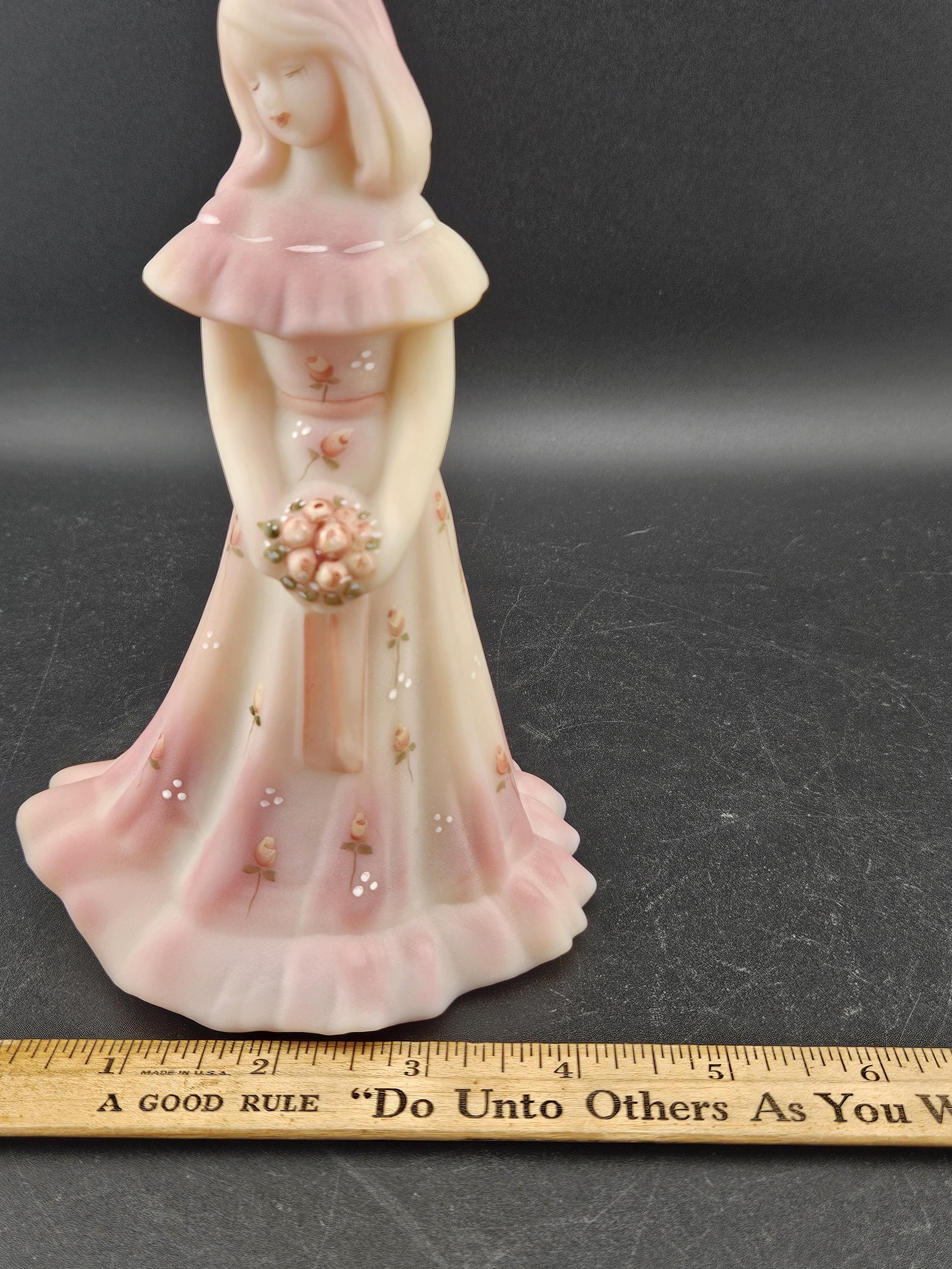 Rare Fenton Handpainted Pink Burmese Rosalene Figurine Double