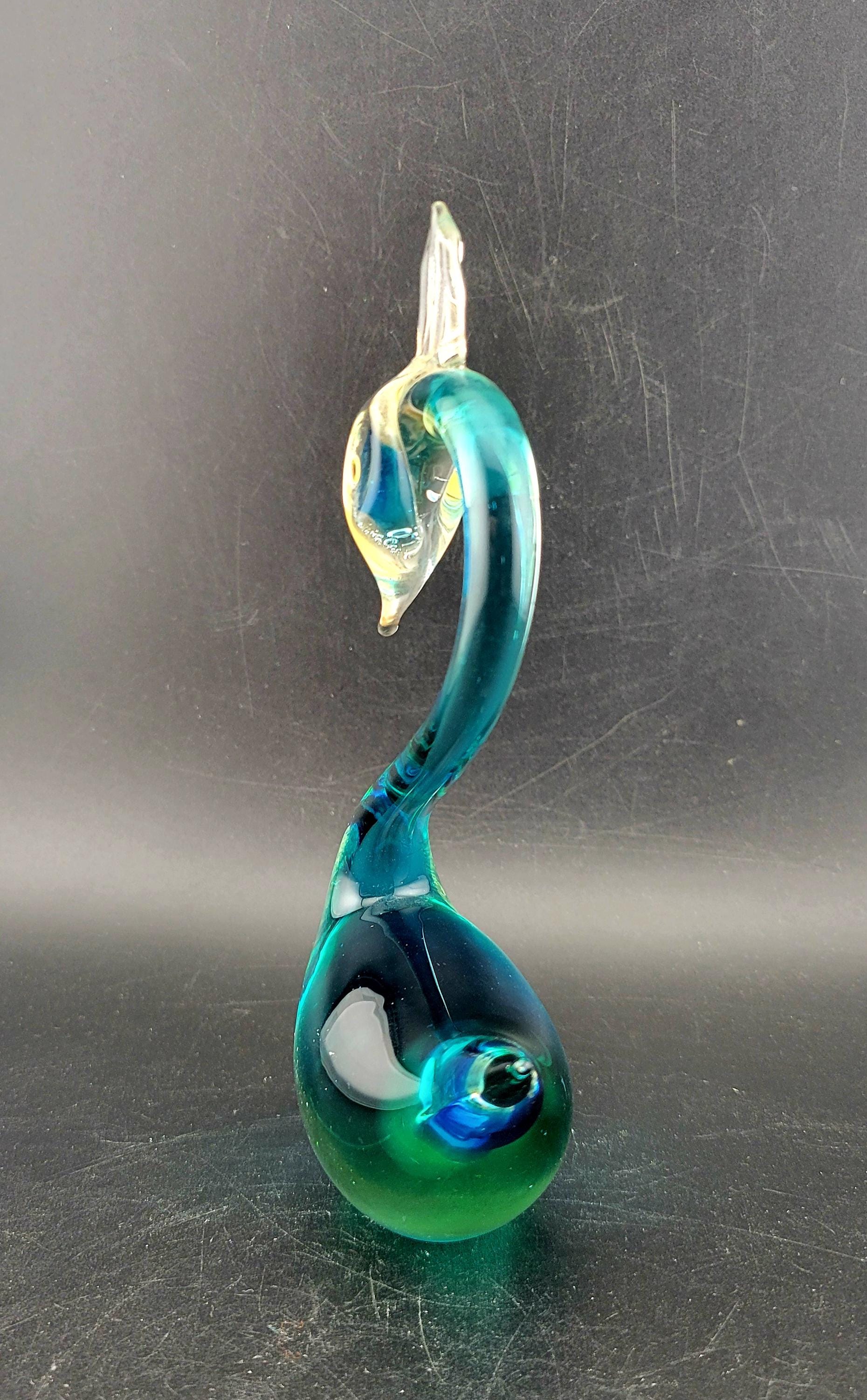 Vintage Murano SALVIATI Swan Art Glass Figurine BARBINI Blue