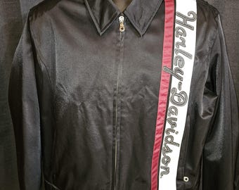 Vtg Black Harley Davidson Nylon Hand Stitched Biker Riding Jacket Size XL