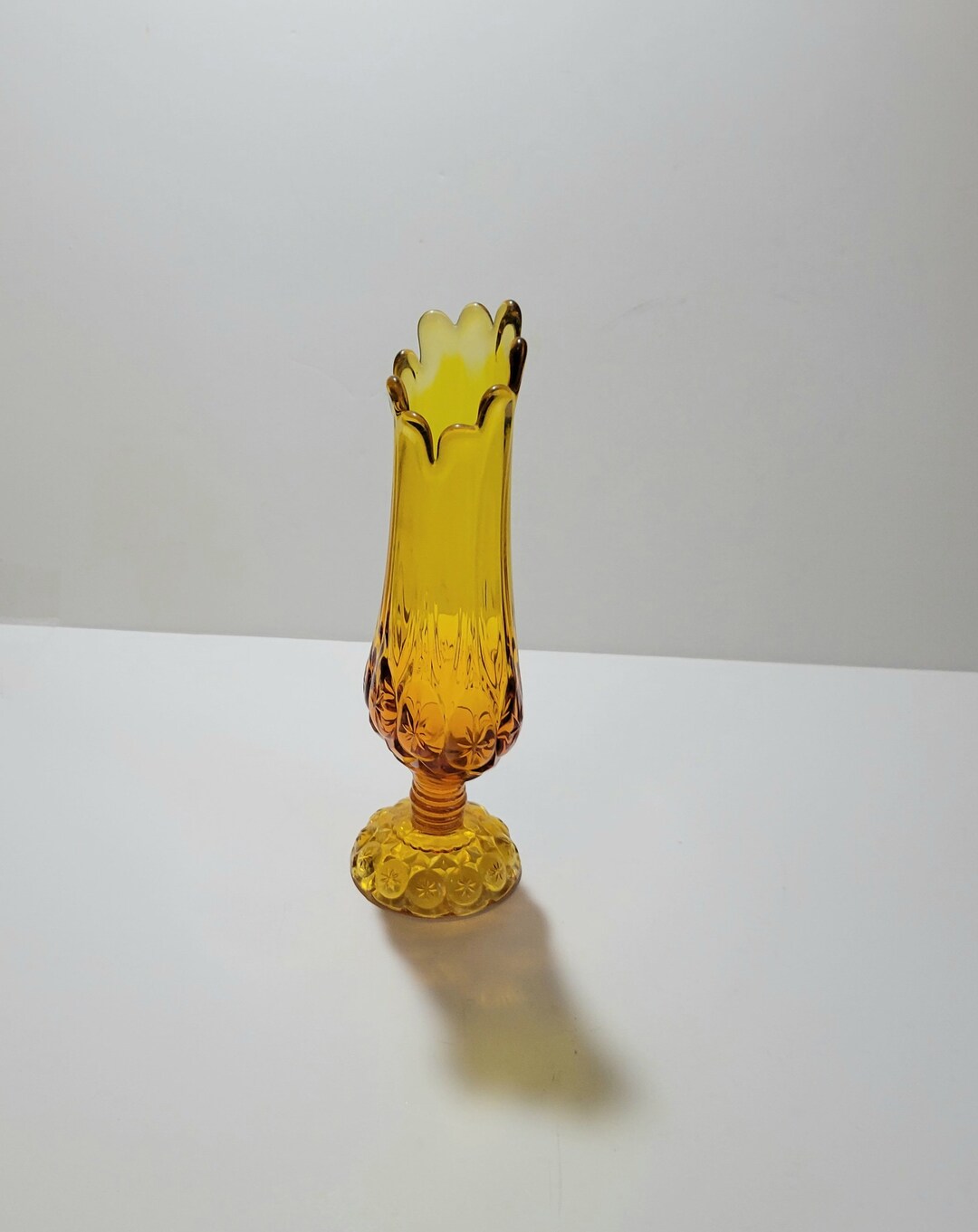 Vintage Amber Swung Glass Vase, Moon and Stars Glass, Mid Century Glass Vase, Vintage Art Glass