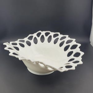 Vintage large Westmoreland milkglass white glass oval Bowl, Doric open lace pattern, centerpiece,  milk glass fruit bowl,  cottage core