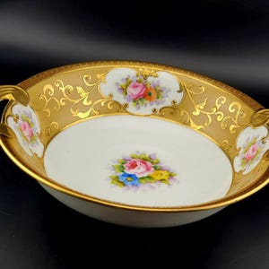 Noritake Morimura hand painted bowl with gold designed and flowers, Japan,  antique bowl, gold handles, floral pattern,  cottage core