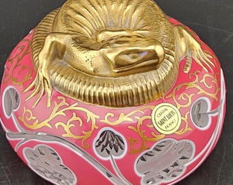 Pisapapeles de cristal artístico Saint Louis Gold Gilded Lizard con caja y certificado de autenticidad 42/300 Firmado MUY RARO