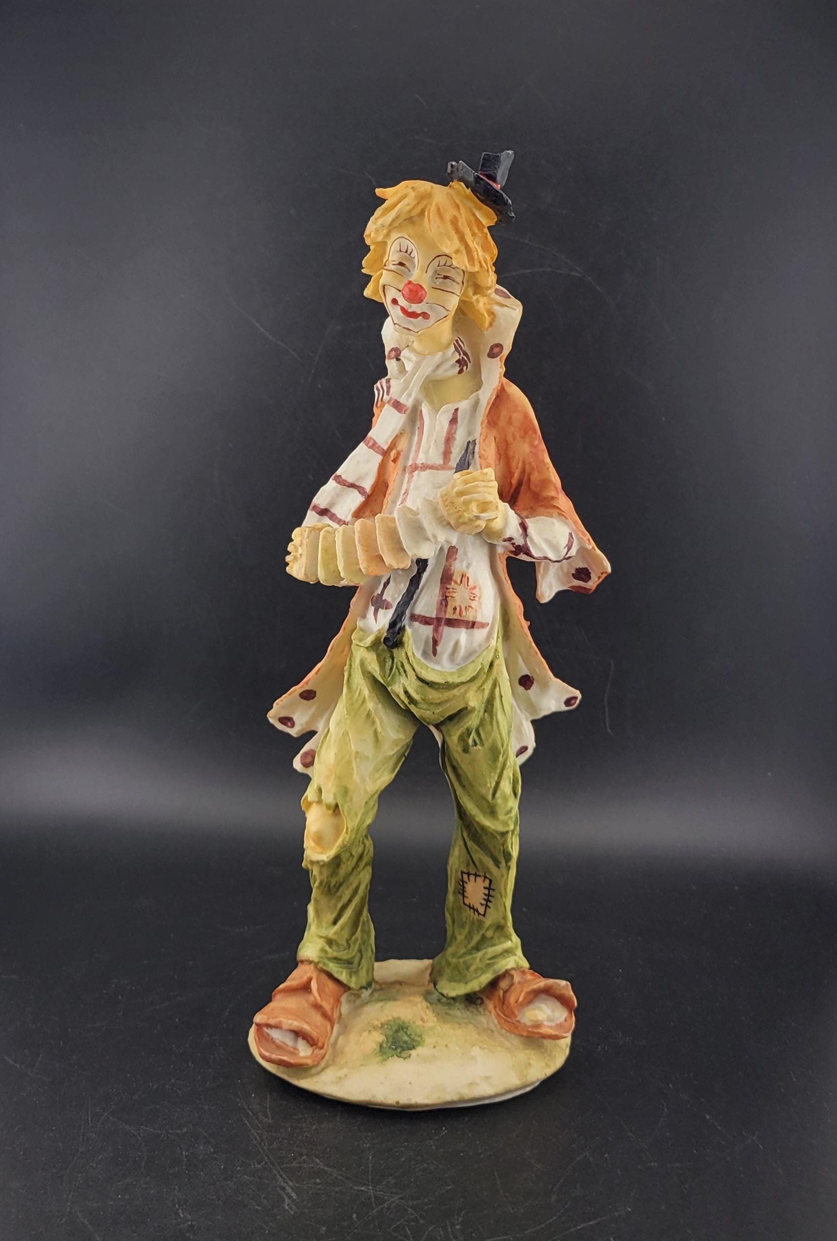 Vintage Collectible Clown Statue Sad Accordion Ragged 1983, Resin