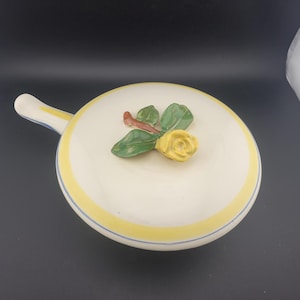 Redwing Pottery, Redwing Pottery Covered Dish with yellow rose, Redwing Pottery Covered Dish, yellow rose, antique dishes, cottage core
