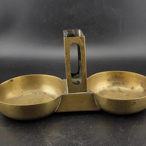 Vintage Antique Chinese Brass Ashtray & Match Box Holder Combo  double ashtray, round brass ashtrays, collectible