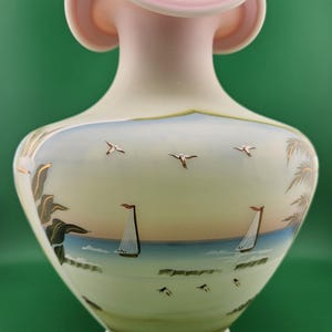 Fenton Burmese Coastal Waters Lotus Mist Vase Handpainted Signed #1215 Of 1950