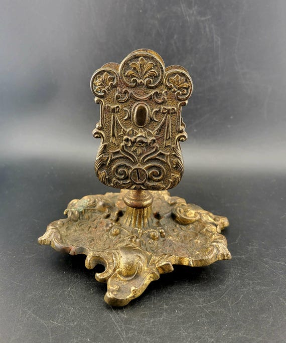 Porte-boîtes D'allumettes De Comptoir Ancien - Laiton Sculpté Oriental - Cendrier