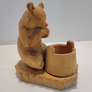 Hand Carved Wood Bear, Vintage Carved Wood Bear, Bear, Wood Bear, vintage wood bear