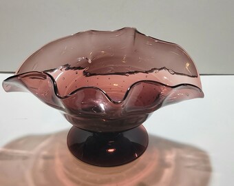 Vintage blown glass, purple blown glass bowl, vintage art glass, vintage depression glass bowl, vintage amethyst glass bowl, blown glass