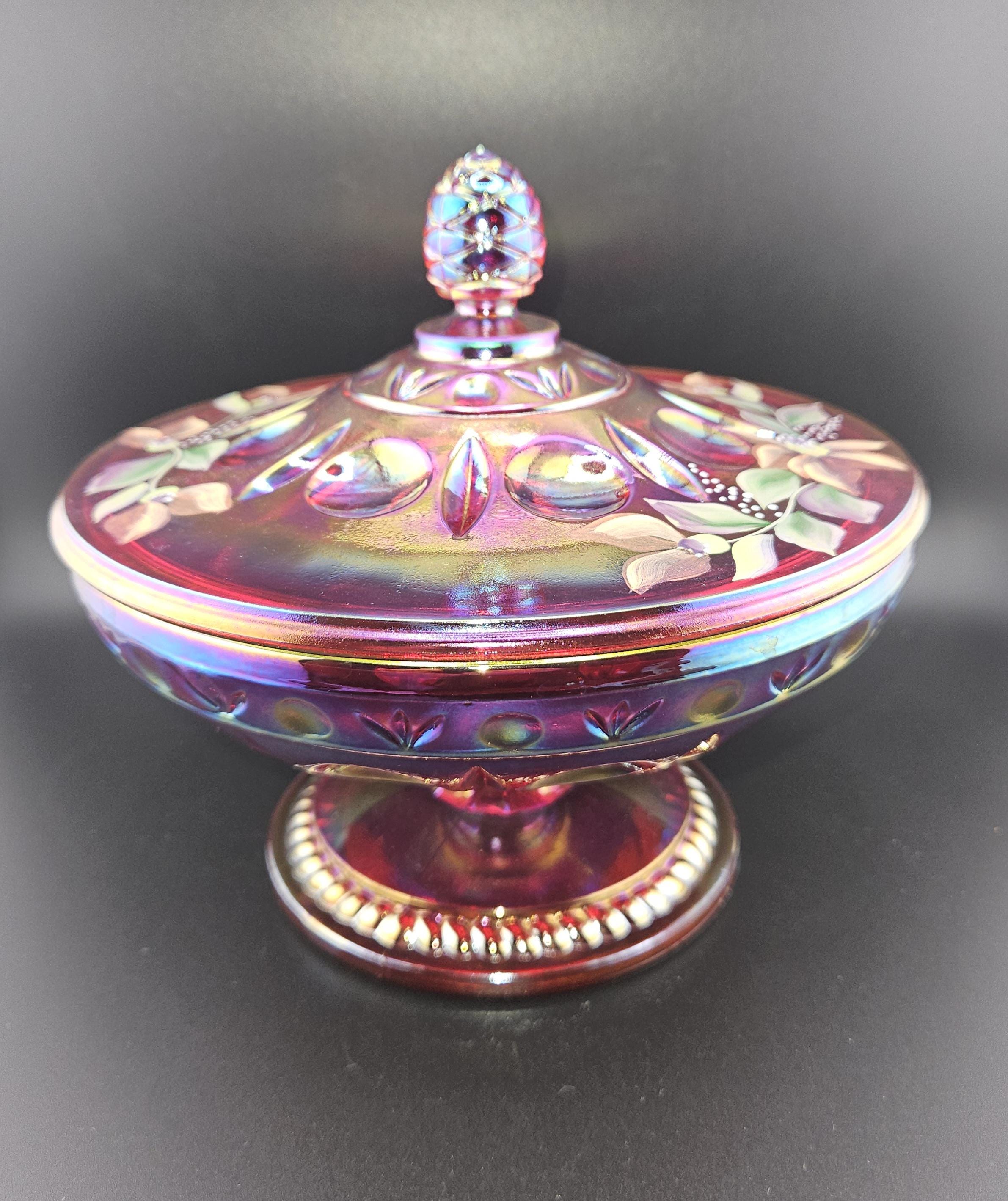 Vtg Fenton Handpainted Tuscan Charm Ruby Amberina Pedestal Dish by