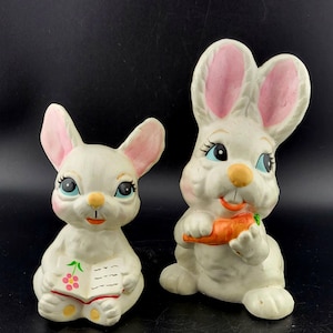 Bunny figurines, white bunny Figurine, bunnies, white rabbit, rabbits, vintage Easter decor, cute bunny figurines,  Easter, anthropomorphic