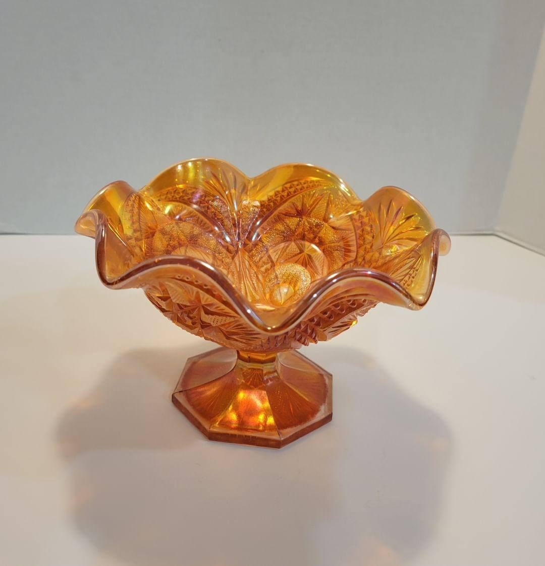 Imperial Marigold Carnival Glass Compote, Vintage Compote, Marigold