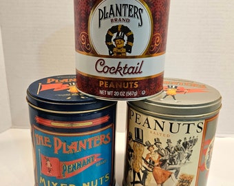 Lot of 3 Planters Peanut Collectible Tin Cans Storage Cannister Vtg Cabincore