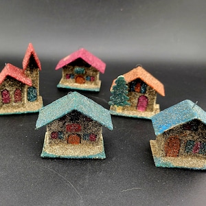 Vintage Putz Mica House Christmas Ornament Putz Diorama Ornament 1940 1950 MCM Japan Retro Cardboard Glitter House Holiday Decor