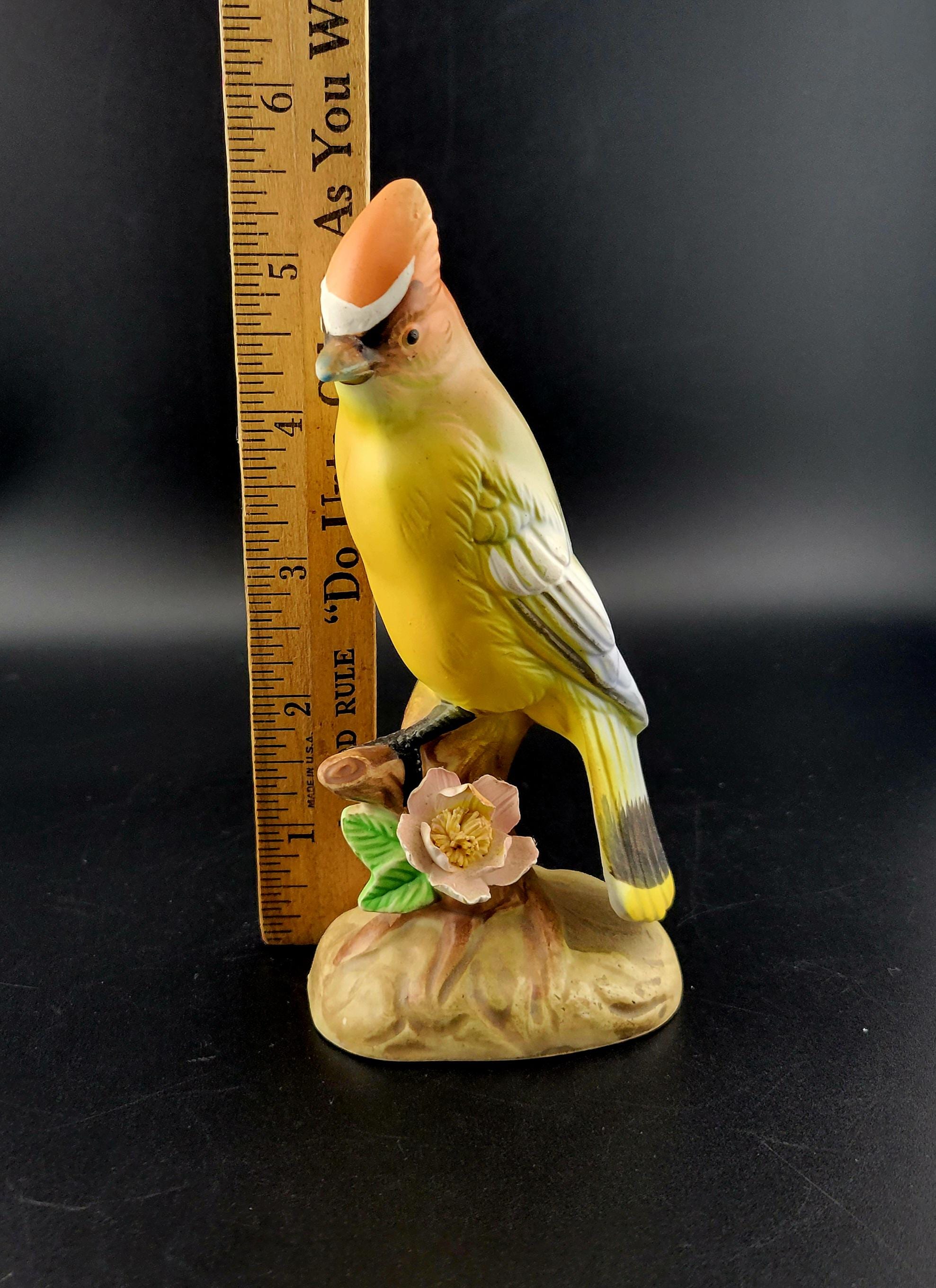 Yellow Bird Figurine With Flowers, Ceramic Bird Figurine on a