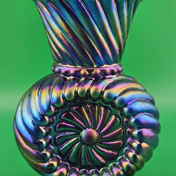 Imperial Glass Cobalt Blue Carnival Glass Sundial Bud Vase