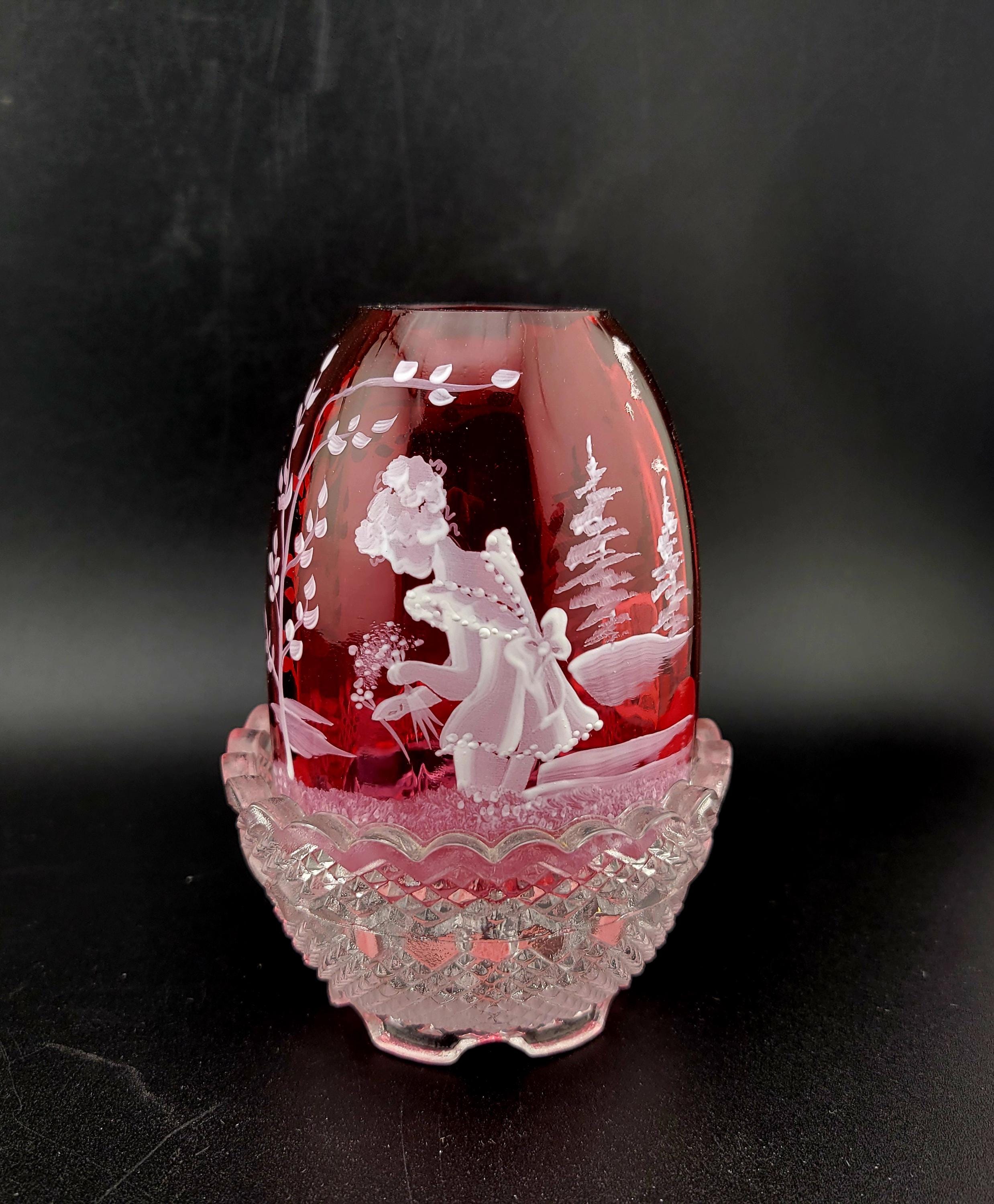 ヴィンテージ メアリー グレゴリー フェントン クランベリーガラス 花瓶 Fenton Mary Gregory - Etsy