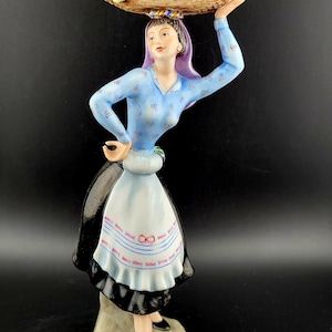Vintage Vista Alegre Porcelain Figurine Douro Litoral Lady W Basket Holding Fish