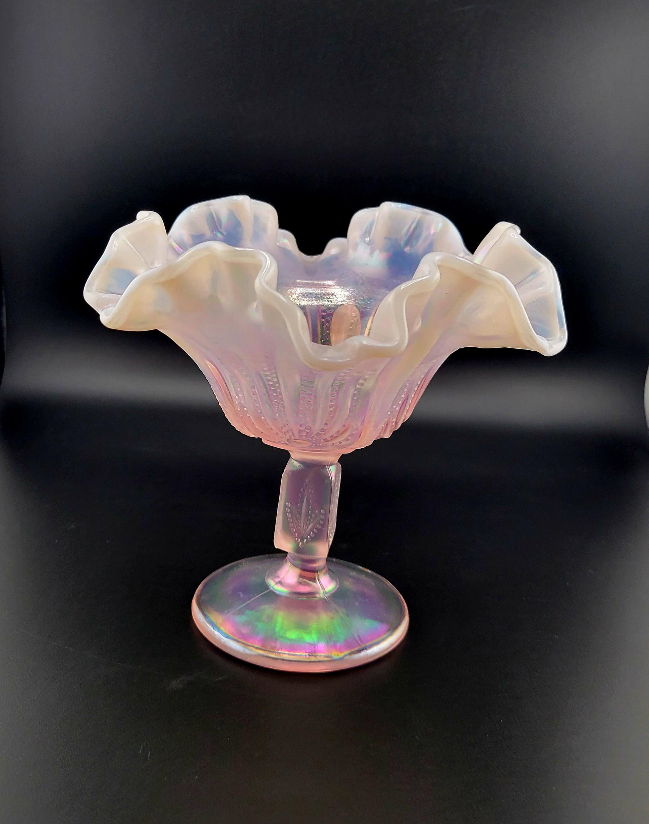 フェントン ピンククレスト Cut & Block オパールセントコンポート Vintage Fenton Pink Opalescent Compote, Vintage Opalescent