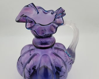 Vintage Fenton Plum Purple Cased Glass Vase | Ribbed Fluted Art