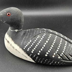 Carved Wood Handpainted Loon Decoy Signed and Dated,  Loon