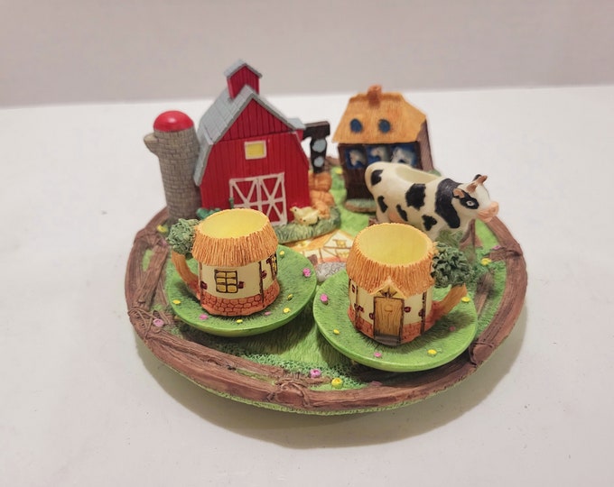 Miniature Farm Yard Tea Set, Resin Farm Tea Set, Resin Miniature Tea