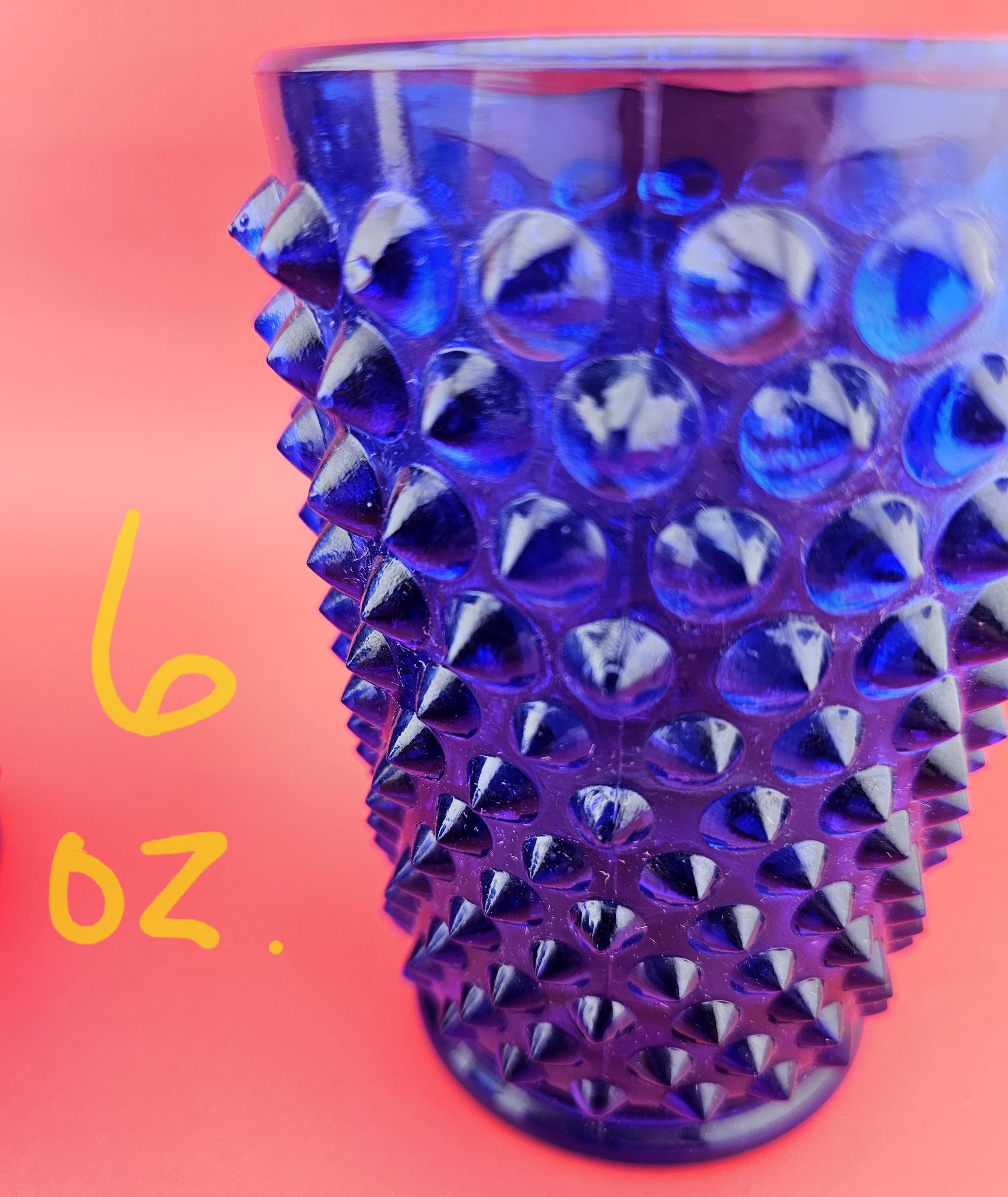 Fenton Cobalt Blue Overlay With Milk Glass Rim Hobnail Pitcher