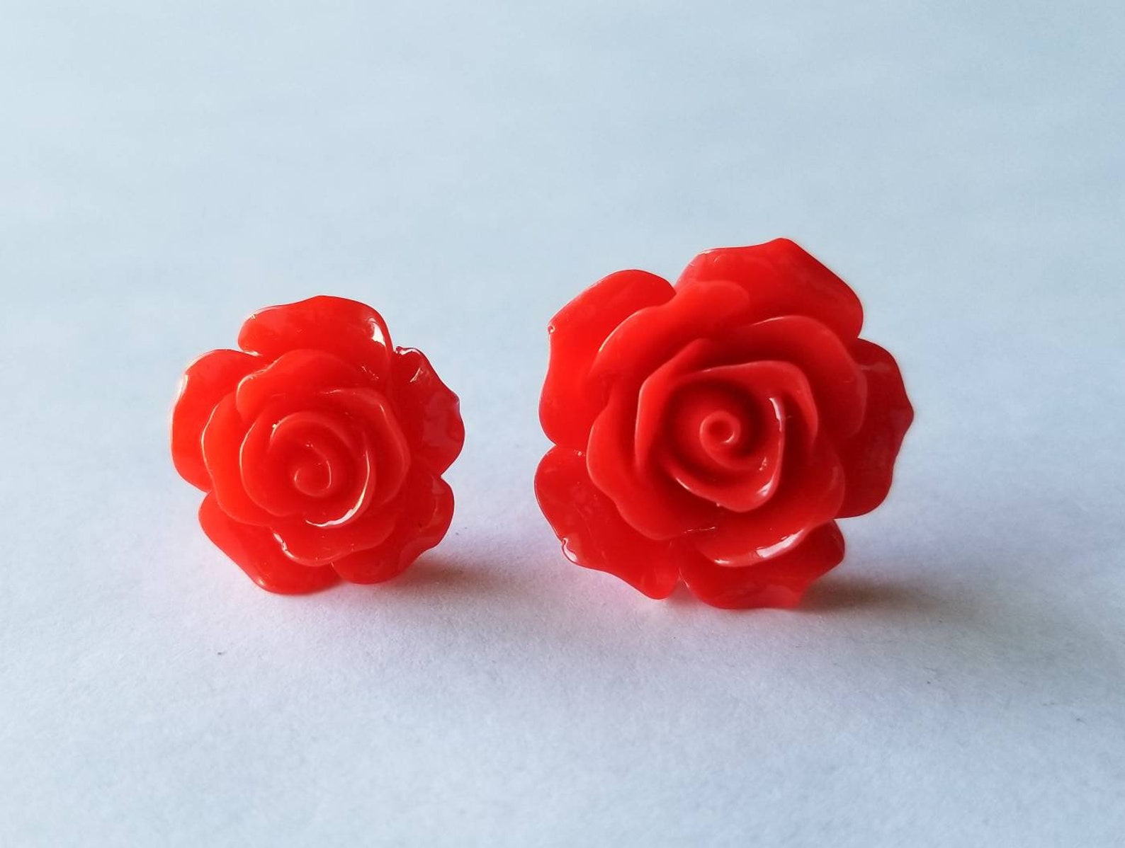 Bright Red Rose Earrings Your choice of Sizes Stud Earrings | Etsy