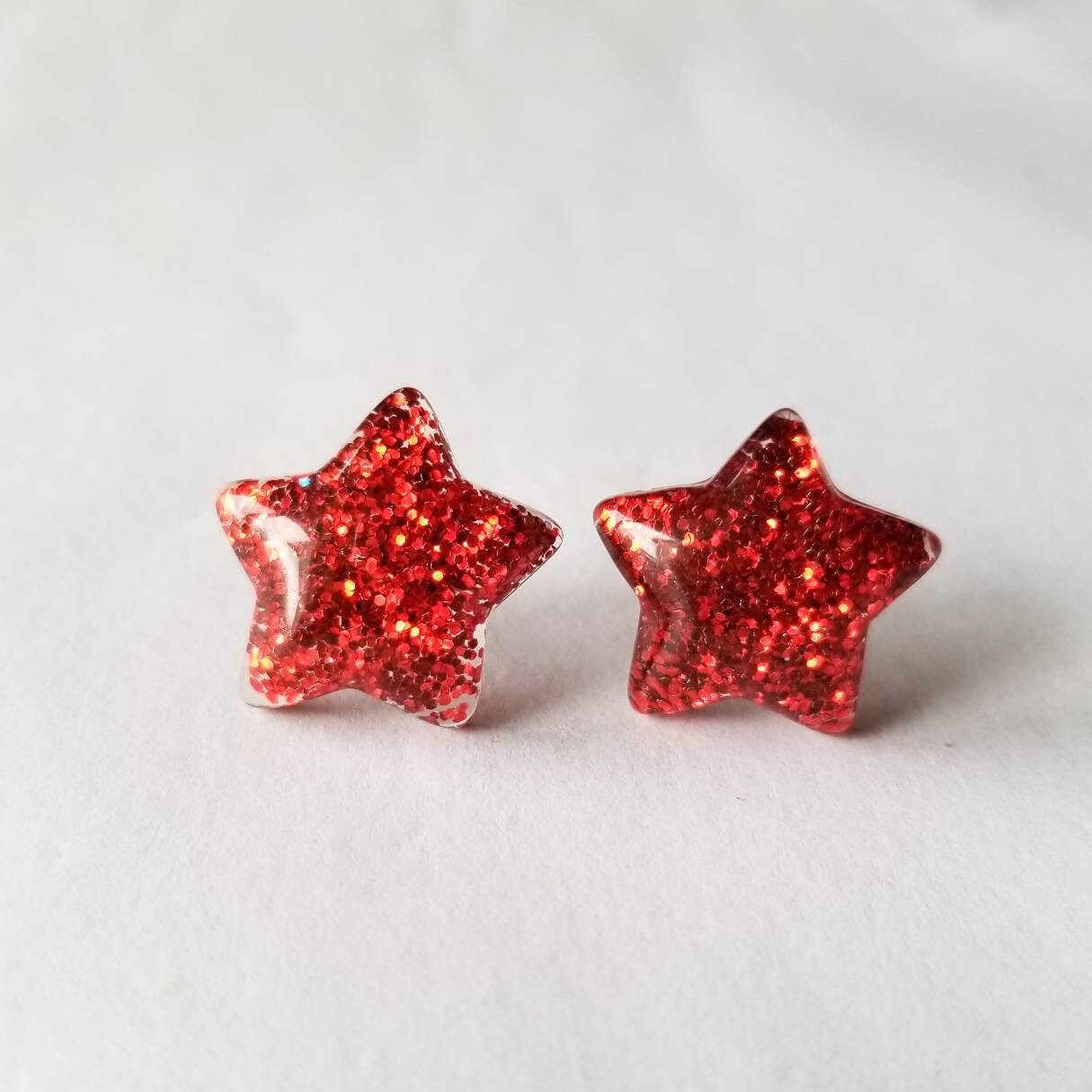 Red Glitter Star Earrings Red Geometric Earrings Red Etsy