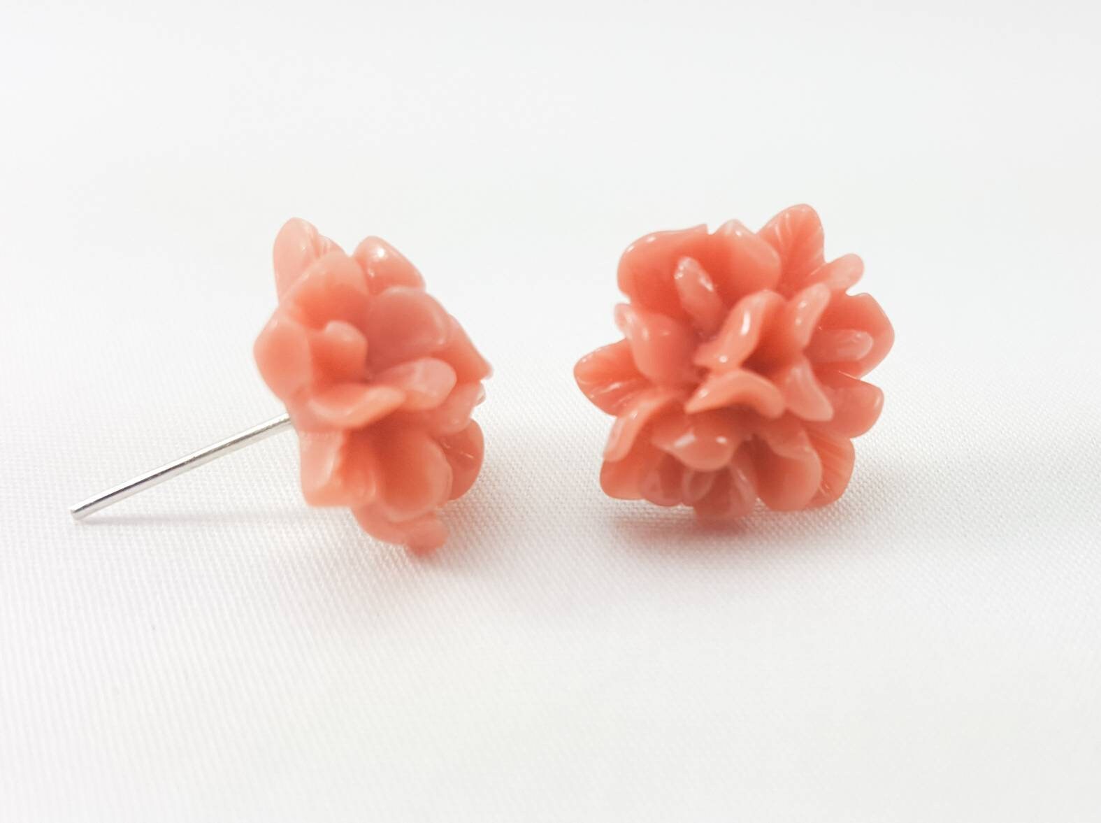 Dusty Rose Chrysanthemum Earrings Stud Earrings Flower Etsy
