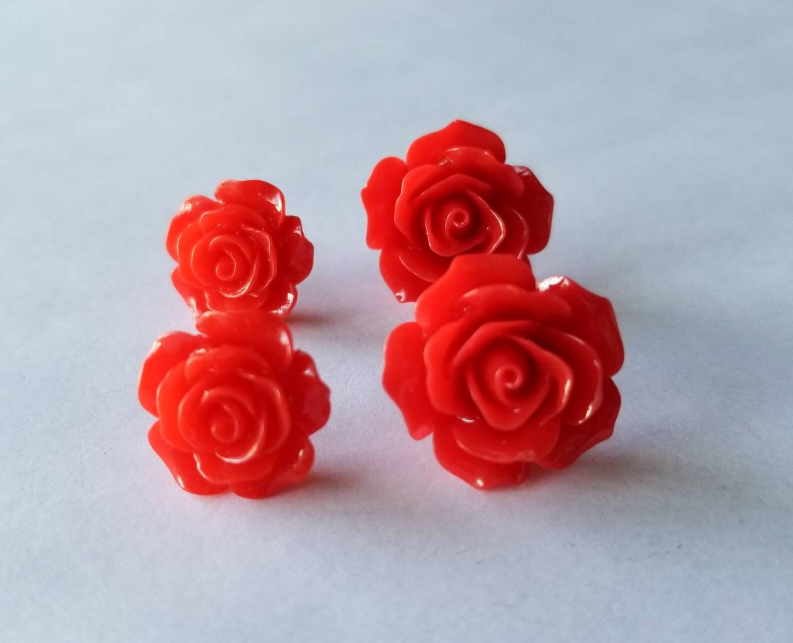 Bright Red Rose Earrings Your choice of Sizes Stud Earrings Etsy