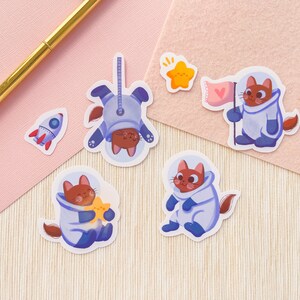 Stickerpakket Naar de maan en achterkant | Kawaiistickers | Ruimtekattencollectie