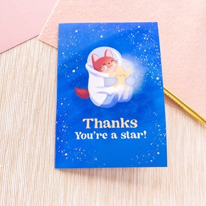 Biglietto di ringraziamento per te, sei una stella / Biglietto di auguri / Collezione di gatti spaziali / Biglietto kawaii carino