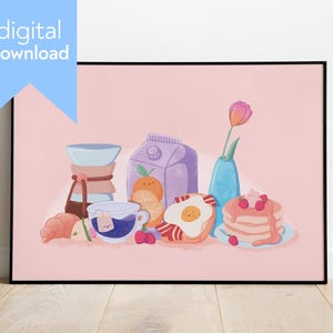 The Breakfast Club Digital Print – Cozy Pastel Kitchen Art, Cute Food Illustration for Dining Room, Printable Wall Art Download