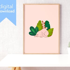 Pink Bunny Printable Wall Art – Digital Download Nursery Print, Minimalist Animal Illustration, Kids Room Decor, Baby Girl Room Art