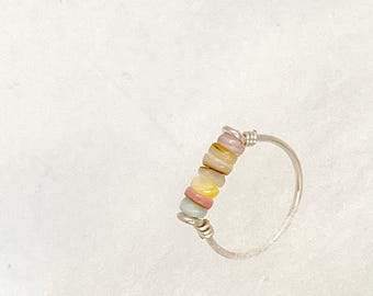 Silver wire Wrapped Pearl, Multicolor mother of pearl rings, Handmade Copper and Silver Rings – Stackable Minimalist Design Handmade