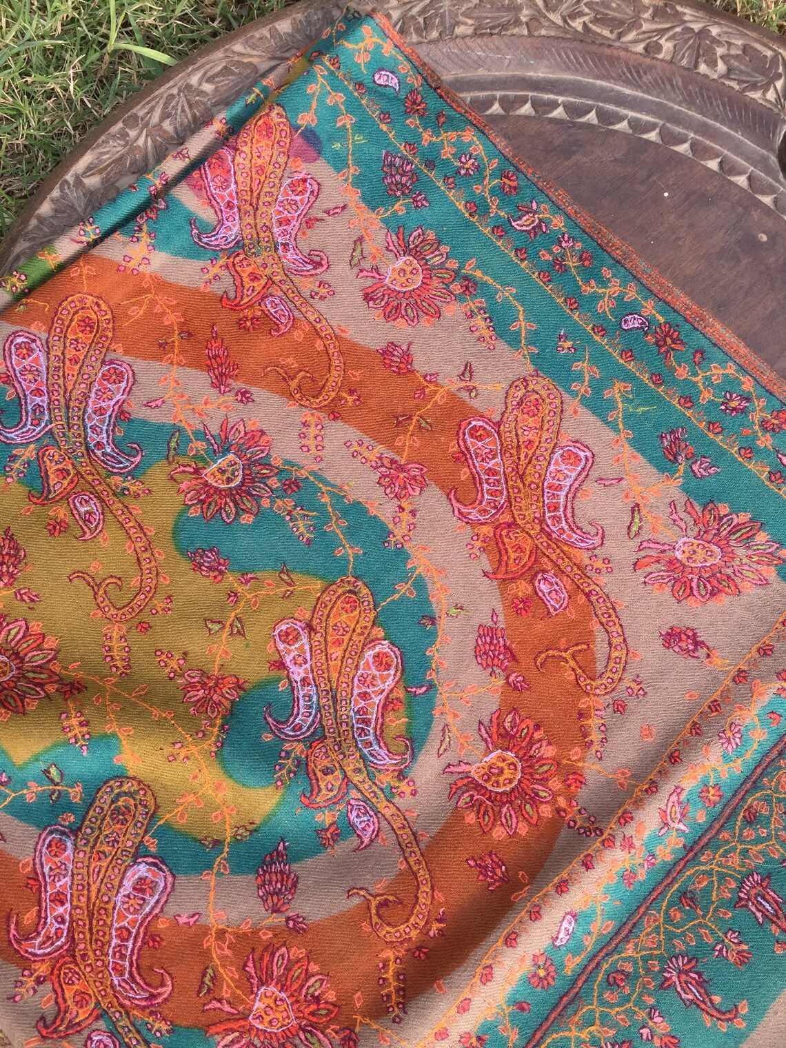 Kalamkari Shawl Pashmina Shawl Embroidered Kashmiri Shawl Etsy UK