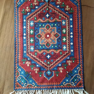 Elegant Kashmiri embroidered wall hanging, woolen chain stitch tapestry, geometrical design vibrant wall decor, 2.5*4 feet