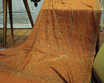 Chal pashmina de Cachemira: Sozni Needlework, diseño multicolor (114 x 228 cm)